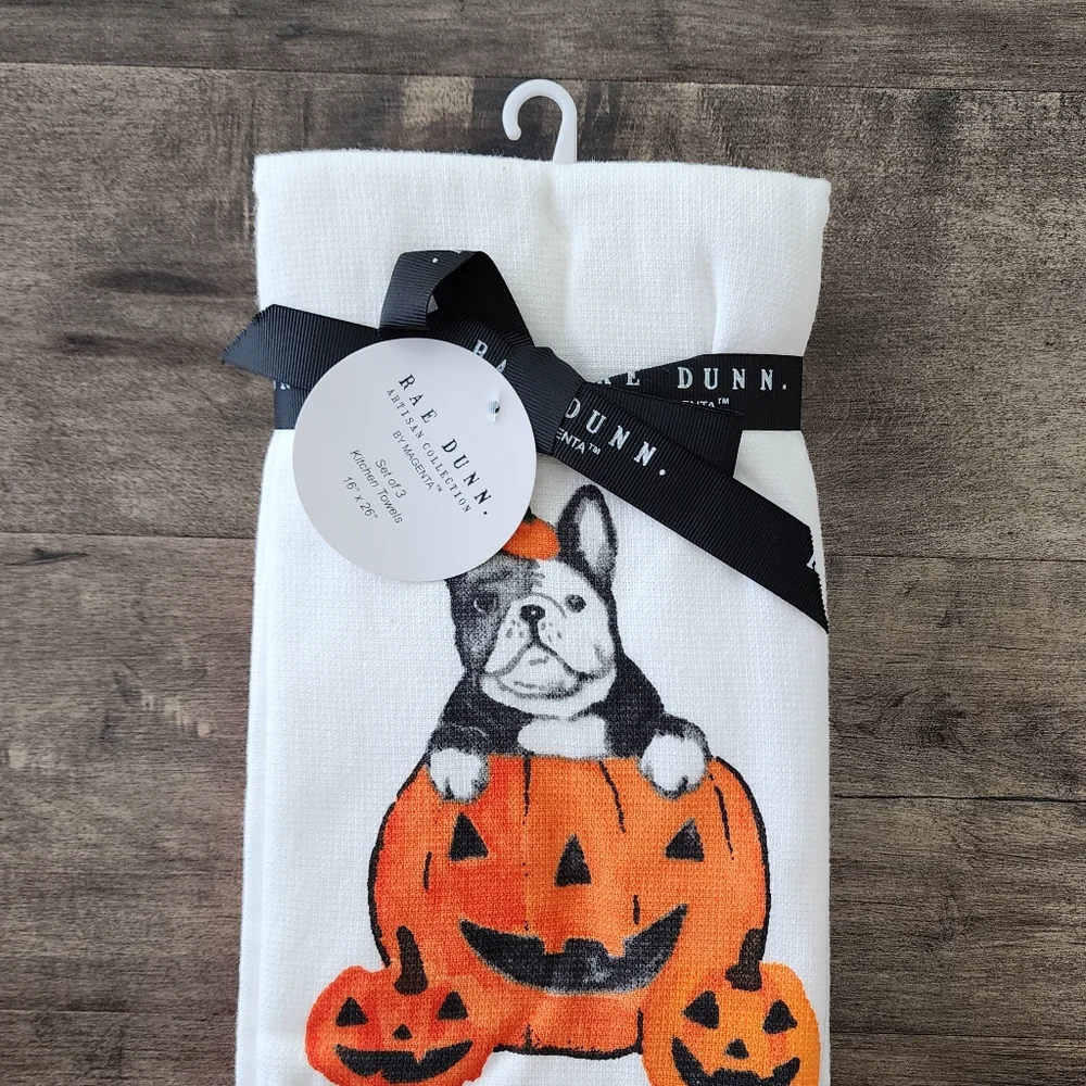 Frenchie Happy Haunting Kitchen Towel Set Of 3 - Rae Dunn By Magenta NWT